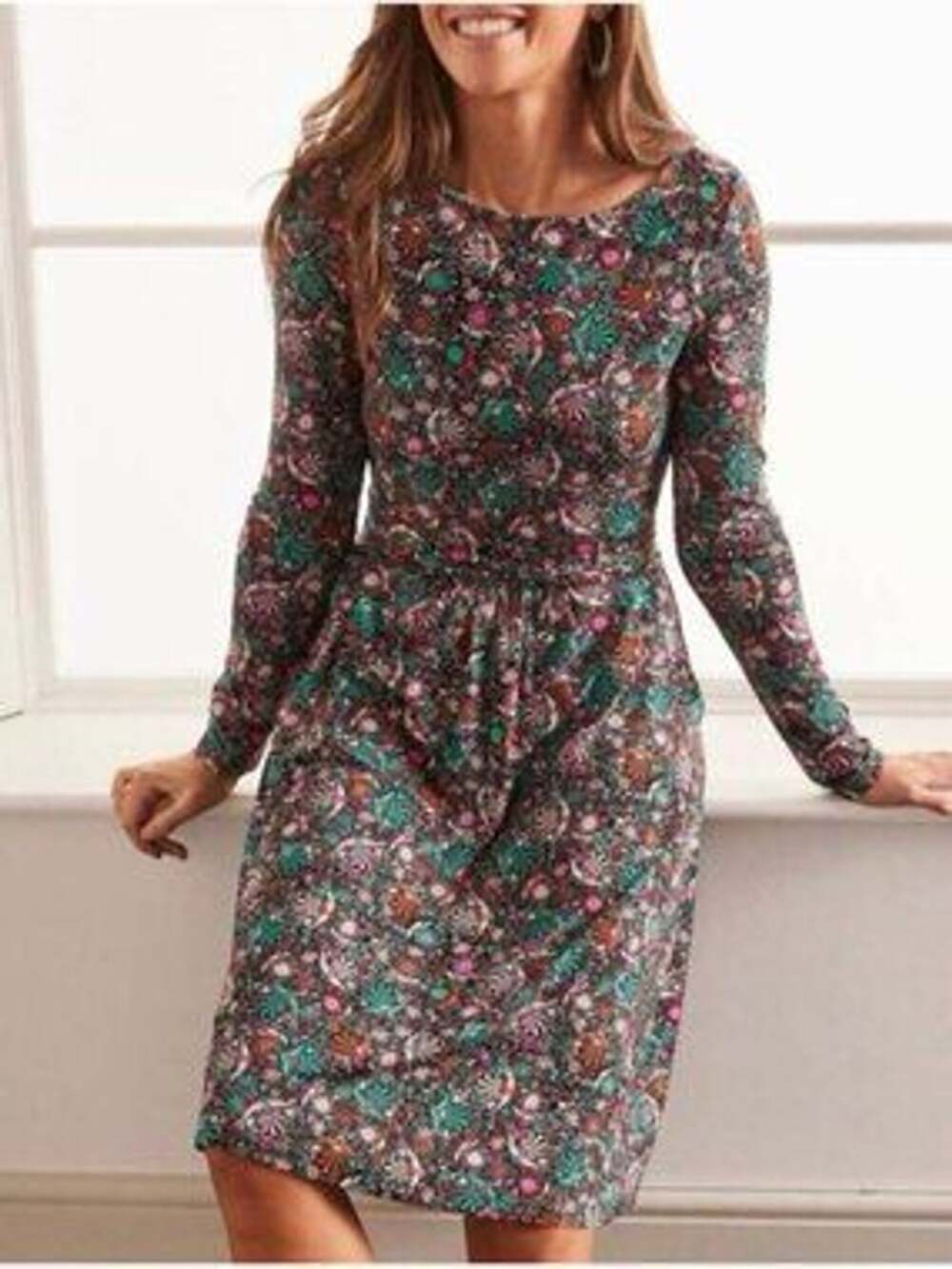 Boden Abigail Long Sleeve Jersey Knit Dress Floral Confetti Print